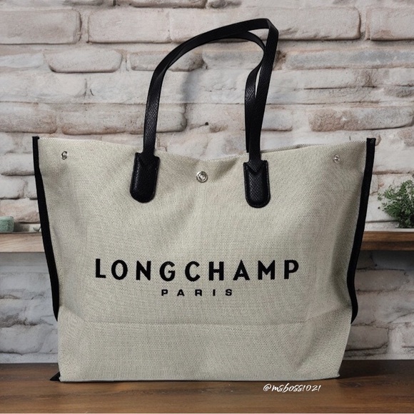 Longchamp Essential Toile Large Canvas Tote + Pouch in Ecru NWT - Picture 6 of 12